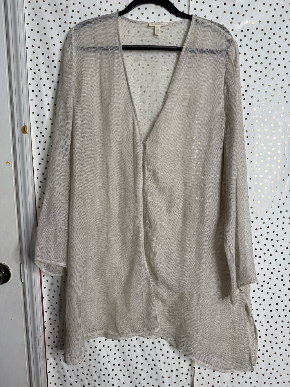 Eileen Fisher Light Beige V-Neck Sheer Tunic